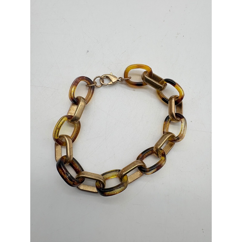 Gold Tone and Tortoiseshell Resin Chunky Oval Chain Link Bracelet
